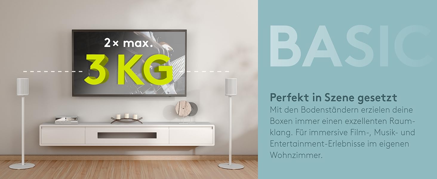 Стійка-підставка для колонки Sonos Era 100 від Goobay, з кабелем-менеджментом, біла, висота 71 см, витримує до 3 кг (71983)