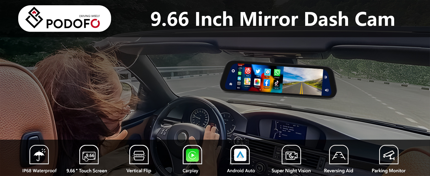 Дзеркало-відеореєстратор Podofo 9.66