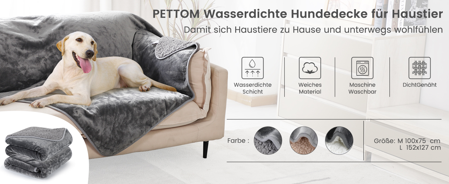 PETTOM Плед для собак і котів з флісу, водовідштовхуючий, 152 x 127 см (Сірий + Темно-сірий)