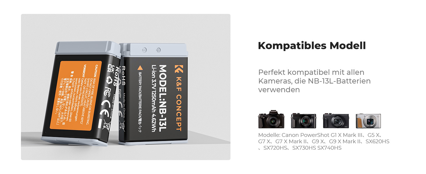 Запасний акумулятор K&F CONCEPT NB-13L (2 шт.) з LCD-зарядним пристроєм для Canon EOS G7X3/G7X2/G9X/G5X/SX720HS