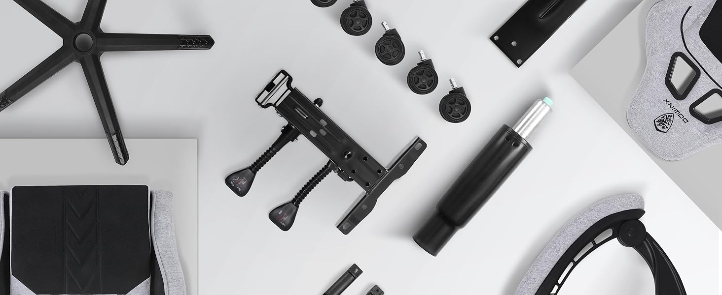 Ігровий крісло Dowinx з підголівником та підставкою для ніг, тканинне, з масажем, чорно-сірий, ергономічне, для офісу та геймінгу