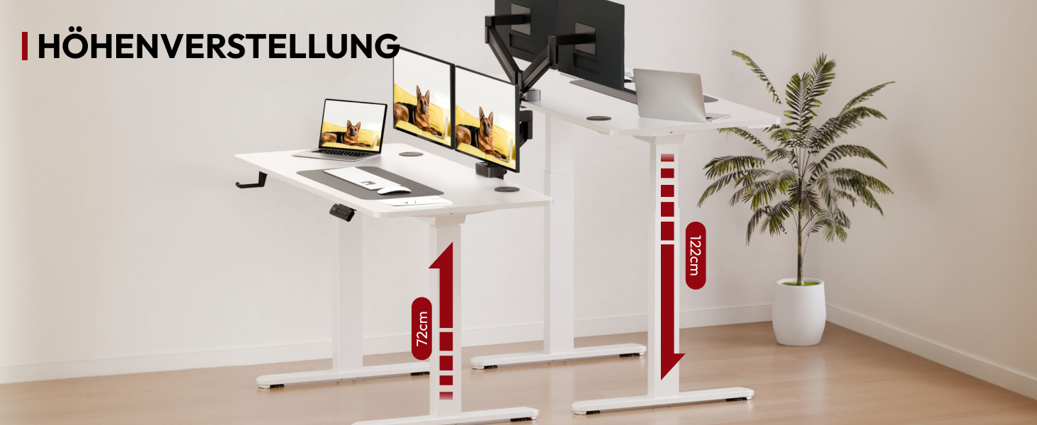 Регульований по висоті письмовий стіл SANODESK Pro з цільною стільницею, білий, 110 x 54 см