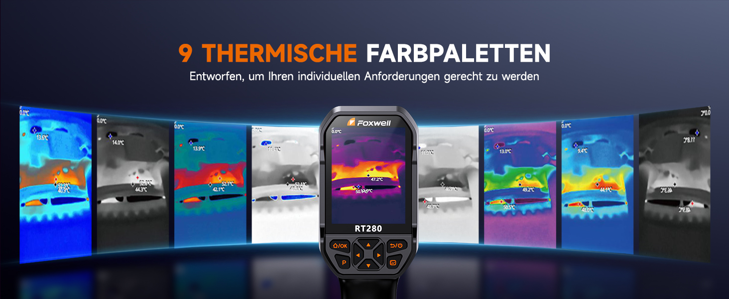 Тепловізор FOXWELL RT280: Портативна інфрачервона камера з LCD-екраном 2.8', роздільна здатність 320x240, діапазон температур -20°C до 550°C, 8GB пам'яті, функція PC-аналізу та відеозапису