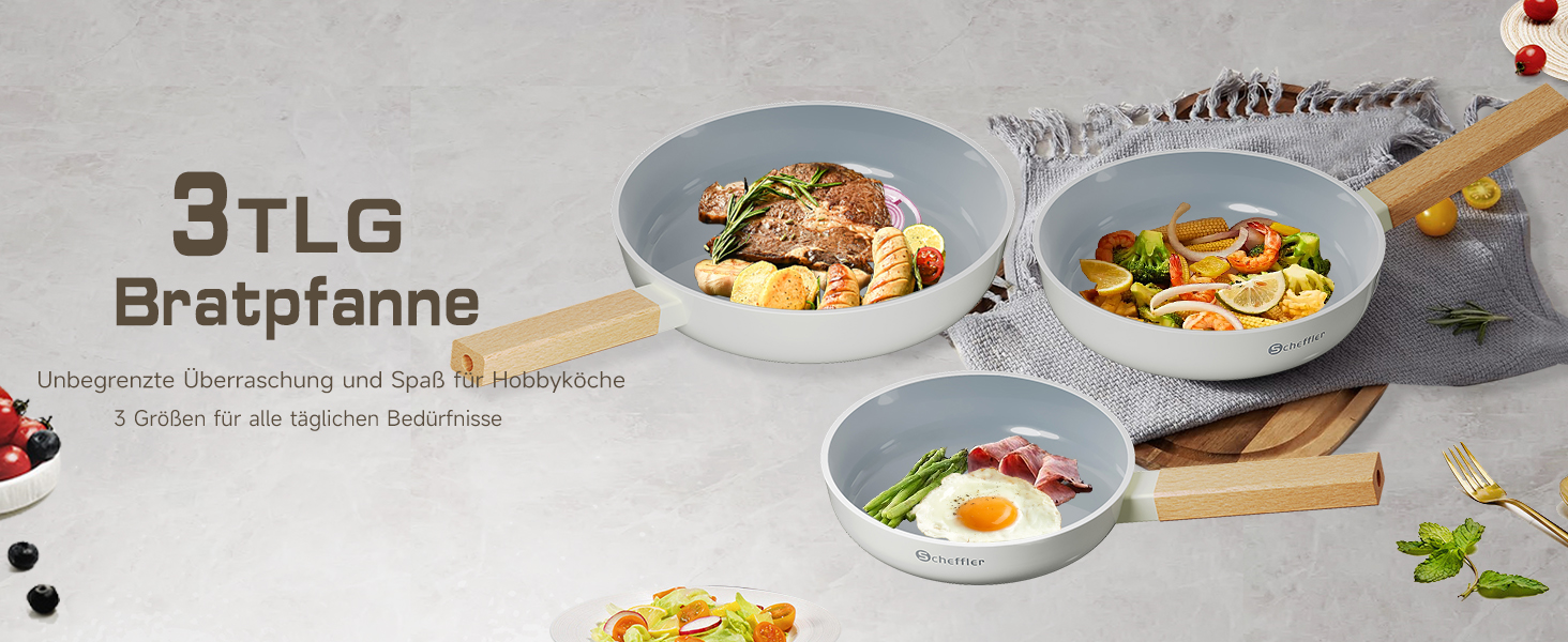 Scheffler Nonstick Fry Pan Set - 20/24/28cm - Compatible with All Cooktops