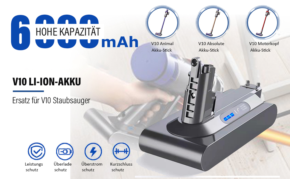 Замінний акумулятор 6000mAh V10 для пилососів Dyson V10 Animal/Absolute/Motörhead/Tier/Fluffy (з фільтром та щіткою)