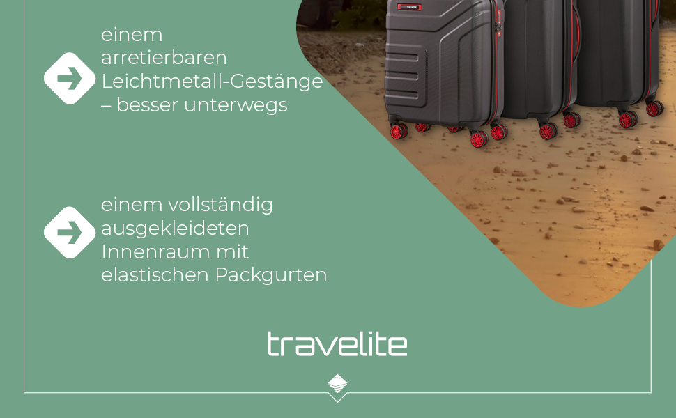 Жорсткий валізний тролей Travelite VECTOR 55 см, 40 л, 4 колеса, TSA замок, ручна поклажа, чорний/червоний, стильний дизайн