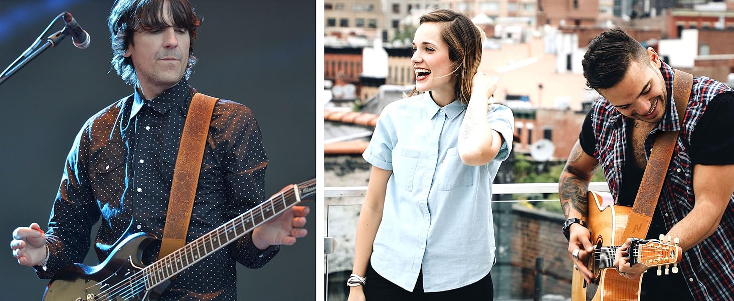 Шкіряний гітарний ремінь Nefelibata 2.3' з повним покриттям з тисненням Сахари (жовтий) для бас, електро та акустичної гітари