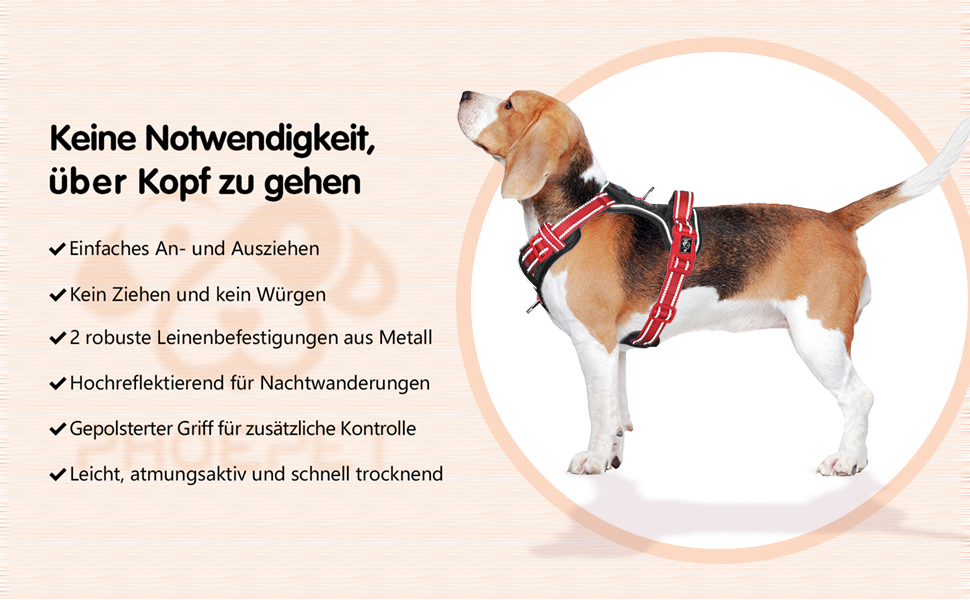 Шлейка для собак PHOEPET Anti-Zug з відбиваючими елементами, регульована, для цуценят та собак різних розмірів (S, чорна база & червоні ремінці)