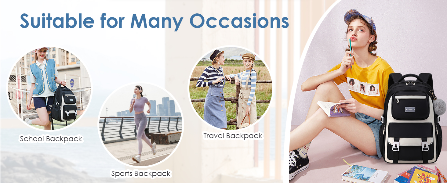 Шкільний рюкзак Makukke для дівчаток та підлітків: набір, водонепроникний, 30L, чорний