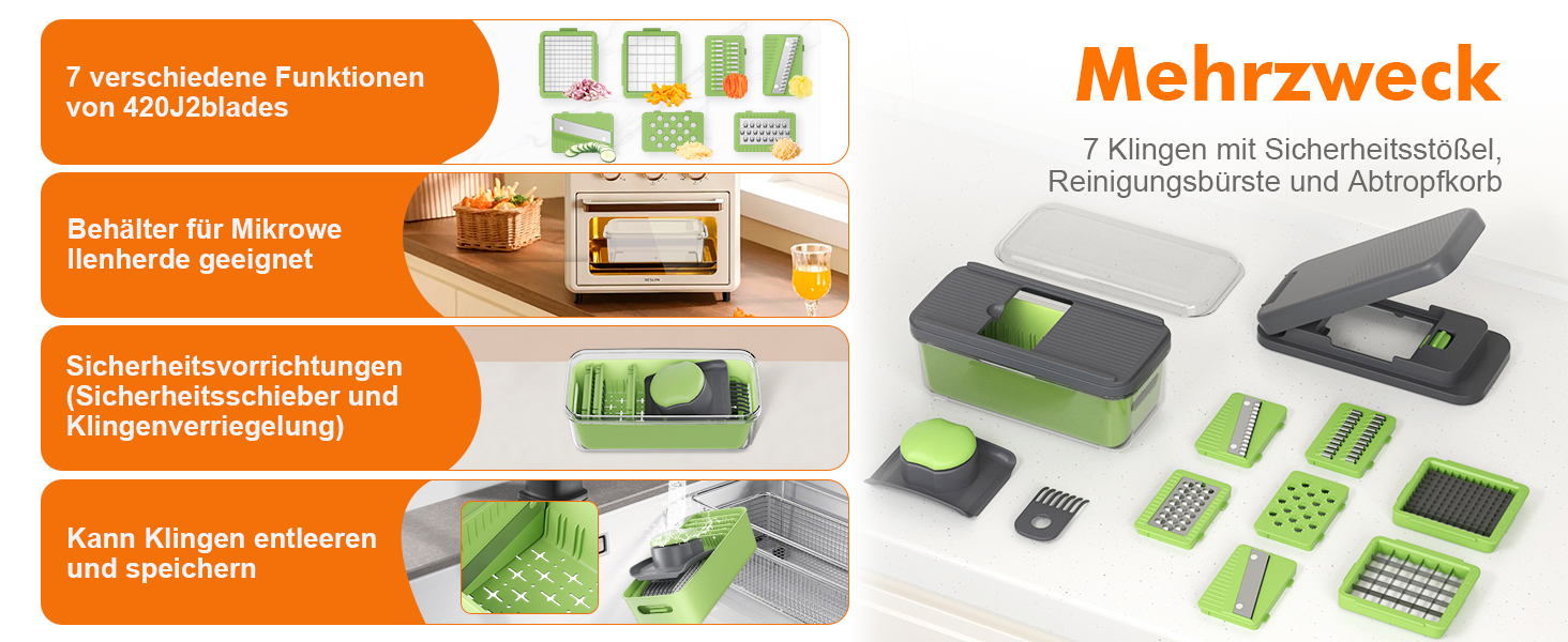 Ibergrif M521 – Мультифункціональний подрібнювач овочів 6-в-1, 1200 мл, чорно-зелений