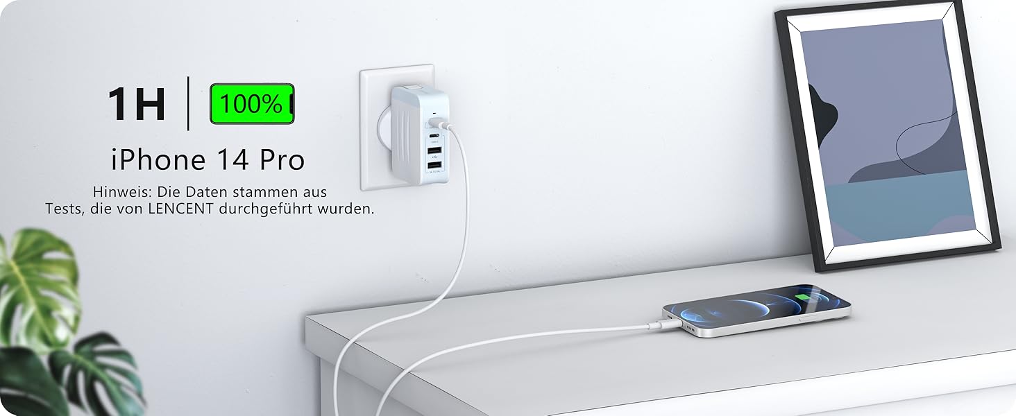 Універсальний адаптер LENCENT з USB зарядкою 45W, 4 порти (2x USB-A, 2x USB-C) - EU/US/UK/AU