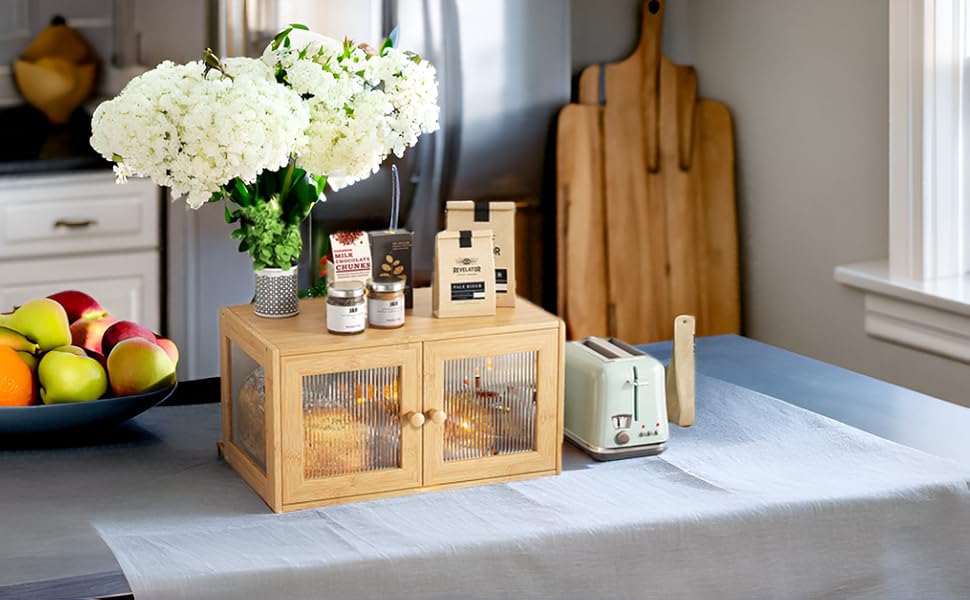 Бамбанг Бамбукова Brotbox для кухонного столу, дерев'яний броток, контейнер для хліба з 2 дверцятами, бамбуковий броток, MBX-06