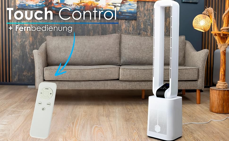 Тиха та потужна колонка-вентилятор Tower Fan з дистанційним керуванням, LED-дисплеєм, 3 режимами та таймером 15 годин (Granada White)