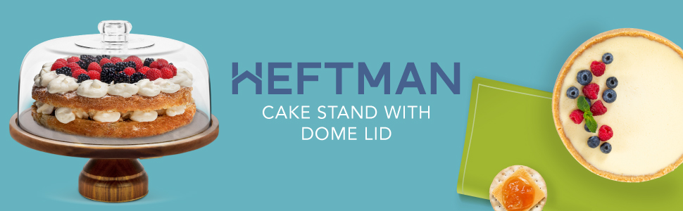 Підставка для тортів HEFTMAN 25,4 см з куполоподібним кришкою – 2-в-1 антиковзаюча підставка з акації з прозорою кришкою з акрилу для тортів, випічки, сирних дощок – ідеально для дня народження, весілля, святкування