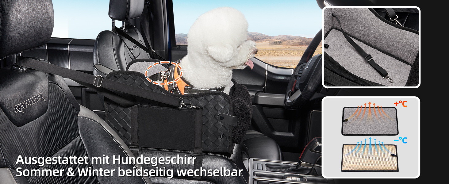 Автокрісло для собак та котів GGW | Безпечне автокрісло з подвійним кріпленням, водонепроникне, з кишенями, для малих собак та котів | Чорна шкіра