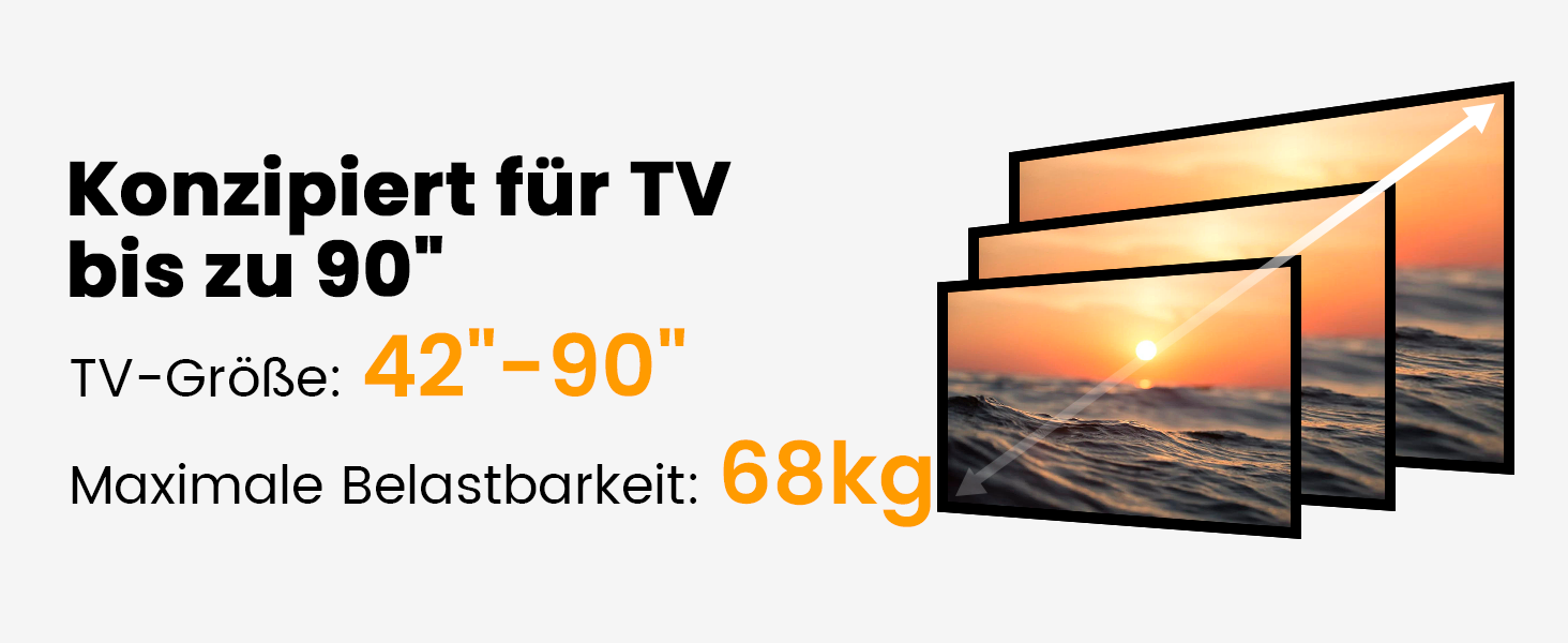 Настінна кріплення для телевізора Perlegear з розеткою, 42'-90', 68 кг, VESA 600x400 мм, PGLF11 (оновлена версія)