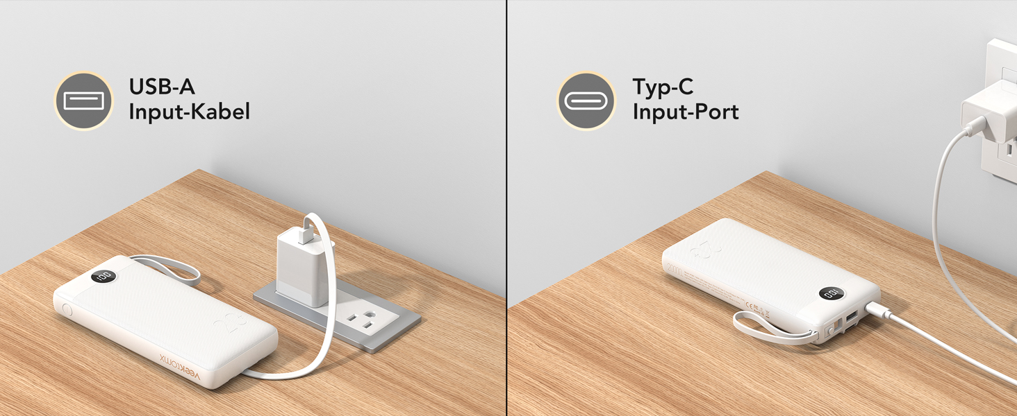 Power Bank VEEKTOMX 20000mAh з 5 виходами та 2 входами, білий. Портативний акумулятор для iPhone, iPad, Samsung, Xiaomi, Google Pixel