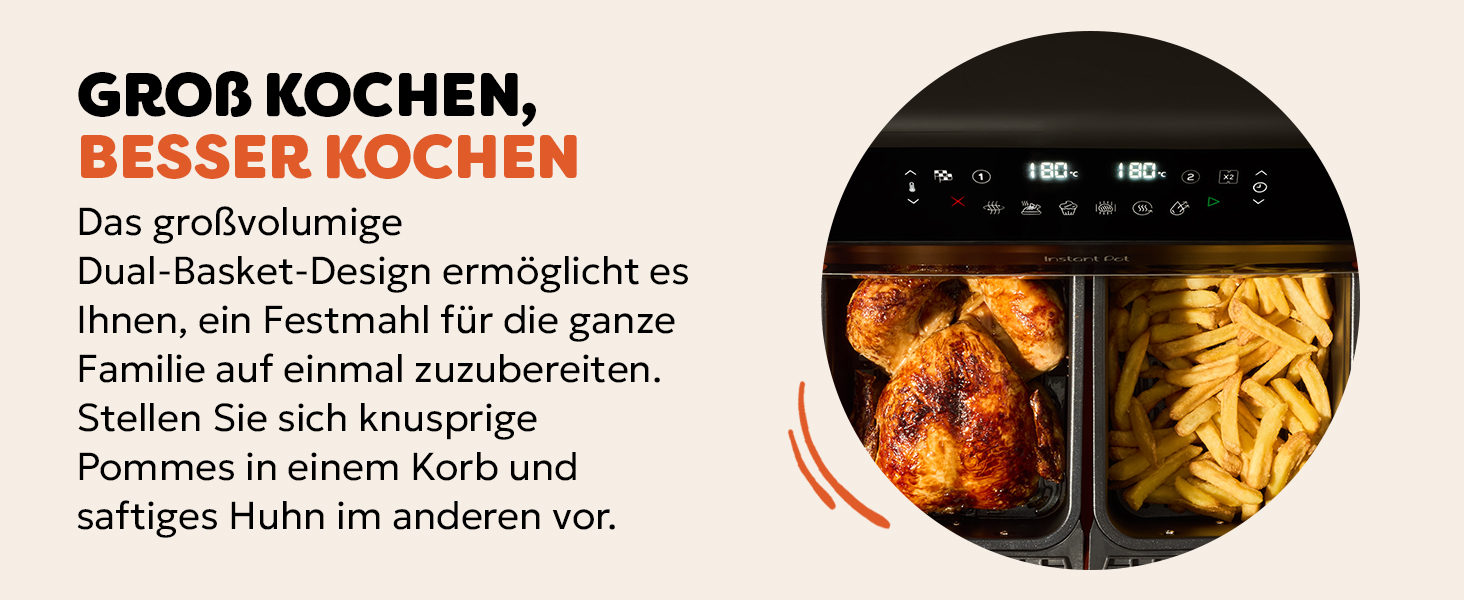 Фритюрниця повітряна Instant Pot Vortex Compact Trüffel Grau 5 л, 4-в-1, сімейний розмір, з антипригарним покриттям