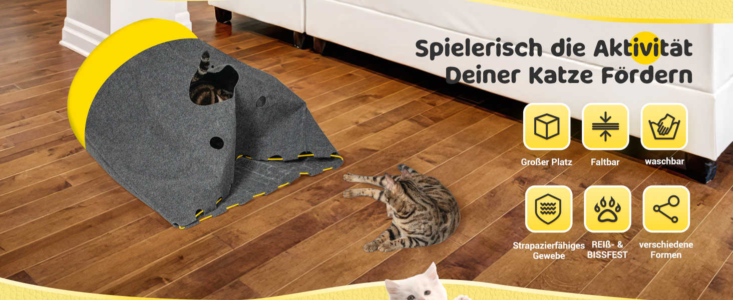 Килимок-іграшка для котів з тунелем, інтерактивна іграшка-центр активностей, розвиваюча іграшка для котів, килимок-іграшка для котів (L)