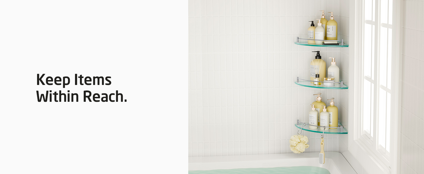 Скляна поличка для душу/ванної кімнати KES - настінна скляна поличка з нержавіючої сталі SUS304, BGS101A--P