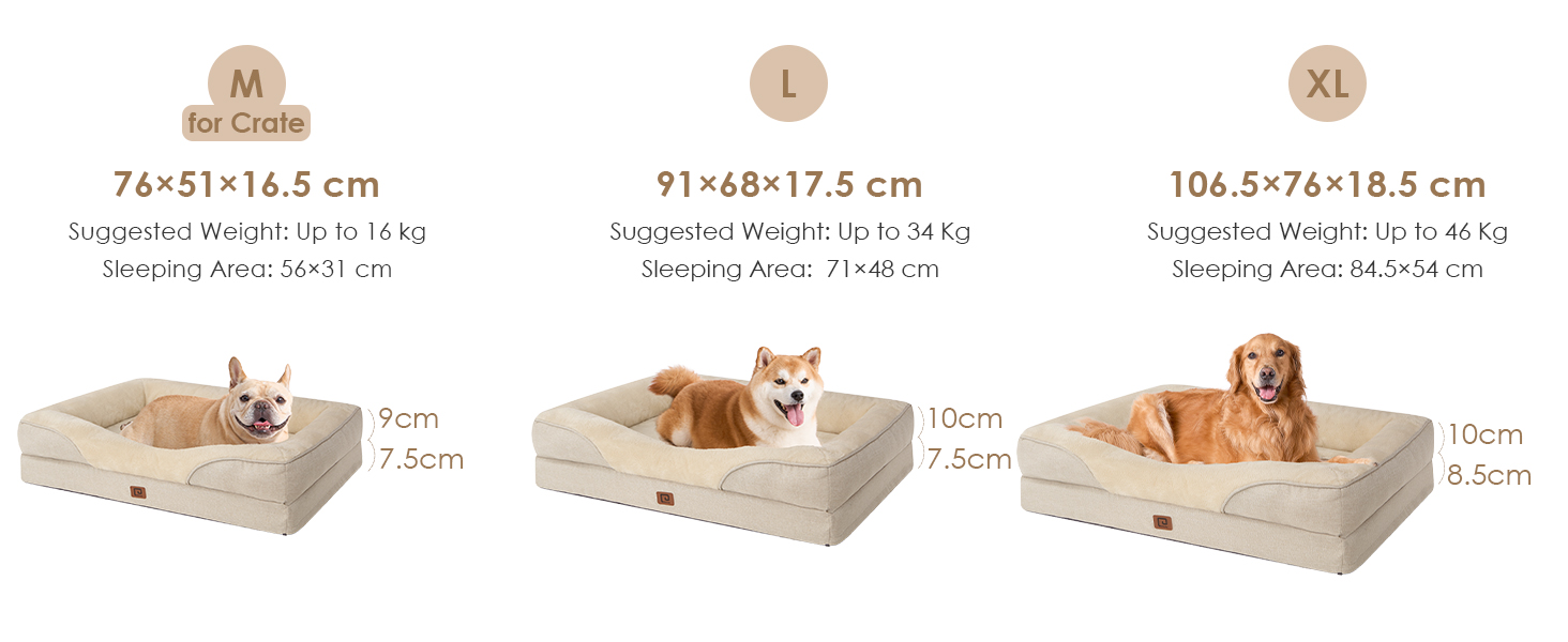 Orthopedic Dog Bed for Large Dogs, Memory Foam, Washable and Waterproof Dog Basket with 4 Sides, Dog Sofa Dog Couch, Non-Slip, 106.5x76x18.5 cm (91 x 68 x 17.5 cm (L x W x H), Beige)