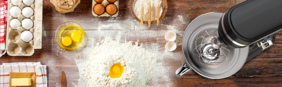 Планетарний міксер-тістоміс Vospeed, 5QT, 8 швидкостей, з чашею з нержавіючої сталі та набором насадок (гак, вінчик, міксер), чорний