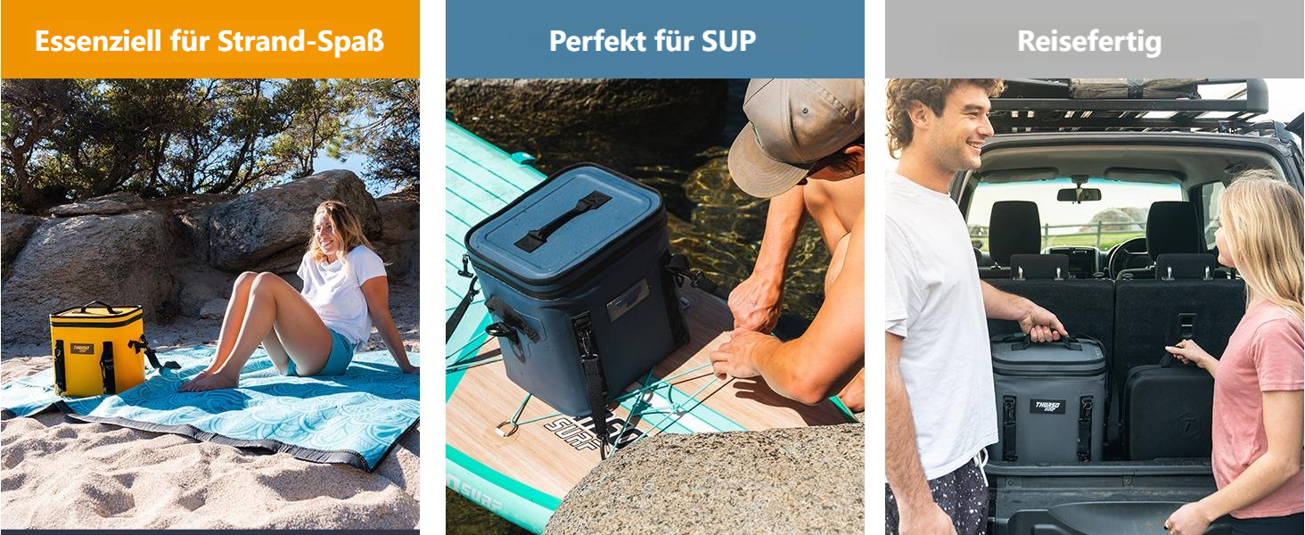 Thurso SURF Soft Cooler 24 Can — Термосумка для напоїв на 24 банки, 48 годин ізоляції, водонепроникна, для пляжу, кемпінгу, каякінгу, паделбордингу (сірий/чорний)