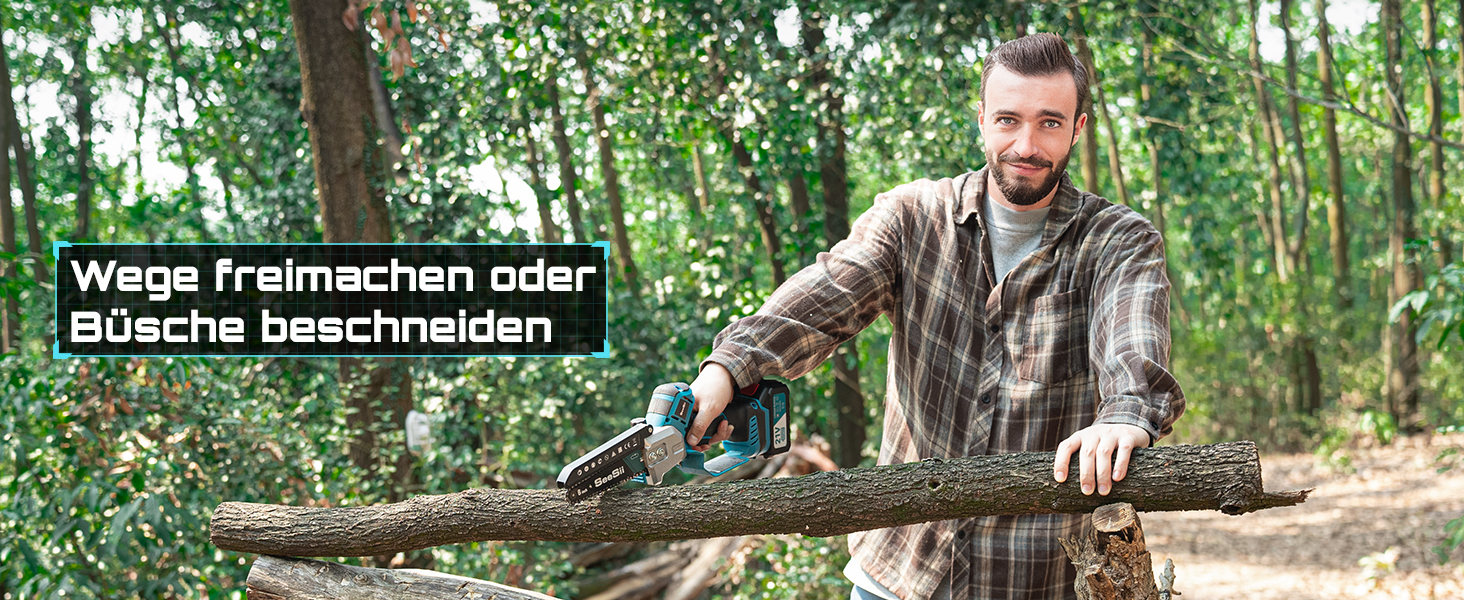 SEESII Безщіткова міні-бензопила 6 дюймів, акумуляторна ручна пила з 2 * 4000 mAh акумуляторами, одноручна пила з автоматичним змащуванням, сумісна з акумулятором Makita 18V, електрична пила для дерева, гілок 6 дюймів безщіткова