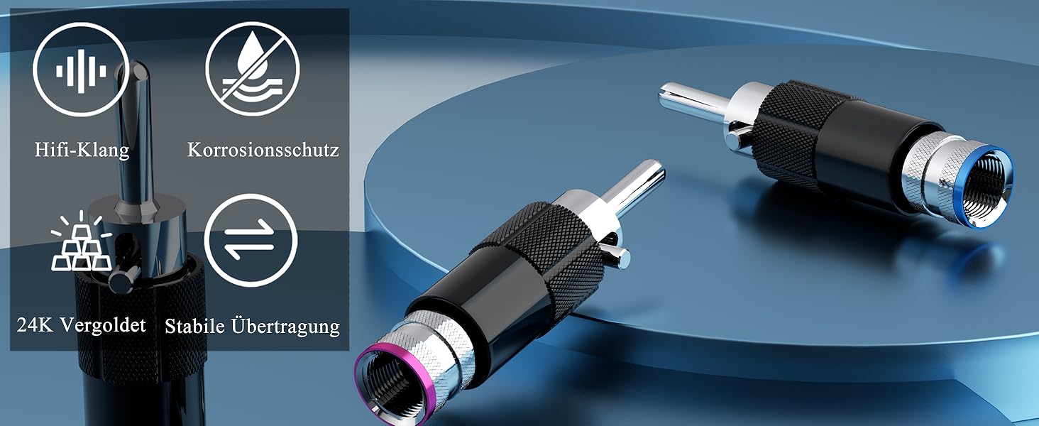 Комплект бананових роз'ємів Monosaudio (8 шт), позолочені затискачі для акустичних кабелів, домашнього кінотеатру та AV-ресиверів, Rhodiniert (BA1410)