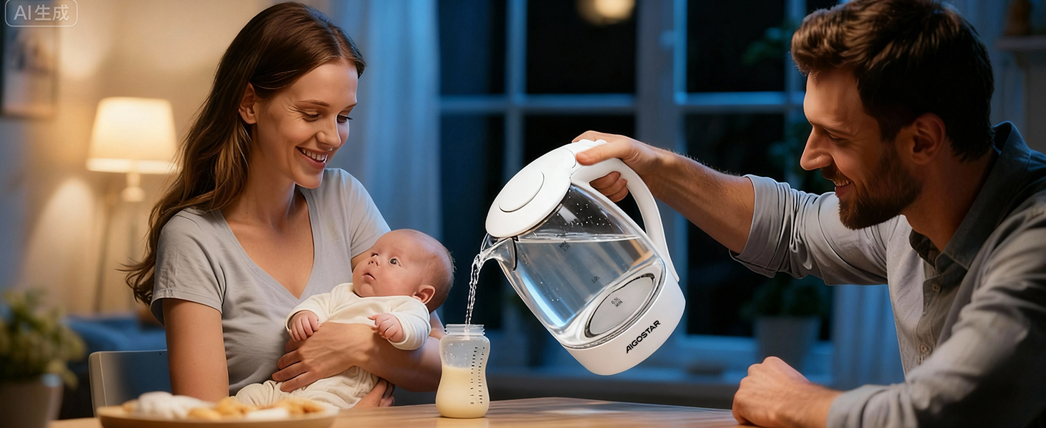 Електричний чайник Aigostar 1.7 л, 2200 Вт, зі скляною колбою, LED-підсвічуванням, без BPA, з фільтром від накипу, чорний (Eve)