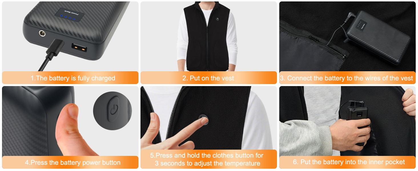 Обогревна жилетка з акумулятором 27000mAh 7.4V, флісова жилетка з 3 рівнями налаштування температури, електрична жилетка, для чоловіків та жінок, XL, глибокий чорний