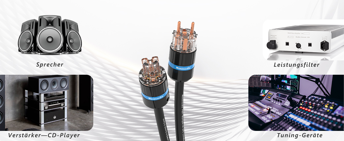 HiFi мережевий кабель Monosaudio P901 4.5Sq 1м, мідний OFC з екрануванням, High-End кабель живлення EU Schuko на IEC C15 для підсилювача, DVD, сабвуфера та декодера