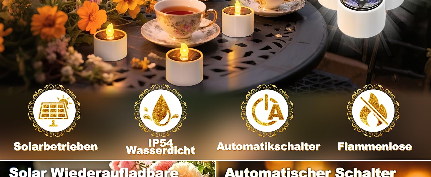 Сонячні LED чайні свічки Anordsem для вулиці, водонепроникні безполум'яні лампи для саду, кемпінгу, кладовища, комплект 12 шт.
