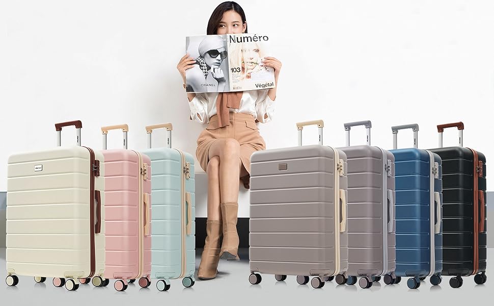 Набір валіз Merax Hartschalen 5шт: 3 валізи, 2 косметичні сумки, рожево-бежевий та хакі