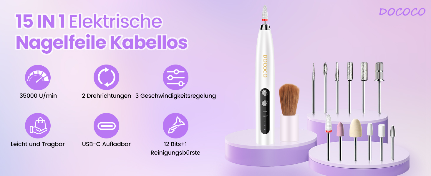 Електричний фрезер для нігтів 15 в 1: професійний набір для манікюру та педикюру, 35000 об/хв, для гелю та акрилу
