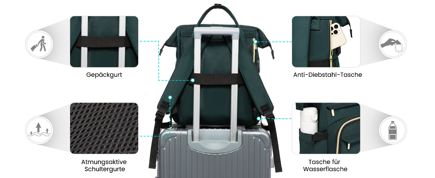 Рюкзак LOVEVOOK для жінок: водонепроникний, з USB-портом, 17' (15.6'), для навчання, роботи, подорожей, сірий/темно-зелений