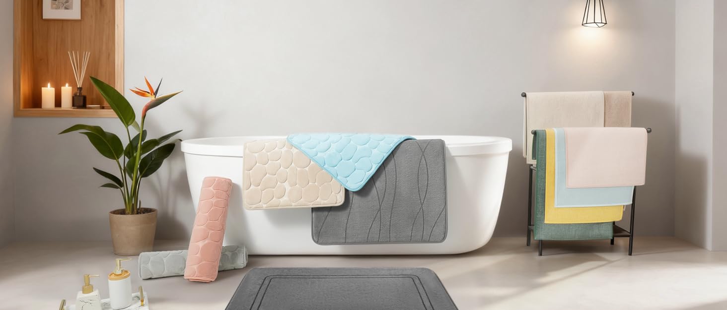 Набір килимків для ванної кімнати chakme (2 шт), пам'ятна піна Cobblestone, протиковзні та абсорбуючі килимки для ванної та туалету, темно-сірі