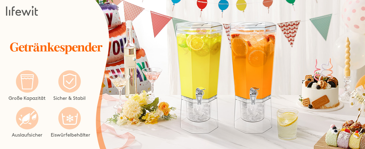 Диспенсер для напоїв Lifewit 4L з краником та підставкою, пластиковий диспенсер для води, лимонаду, соку, для вечірок та буфетів