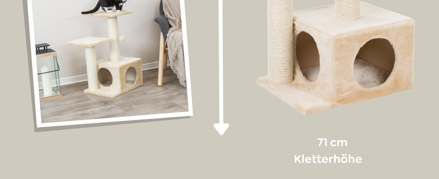 Дряпалка для котів TRIXIE Nayra з джутовим обмотаним стовпчиком та великою печерою, з іграшкою, 82,7 см, колір Greige-Braun