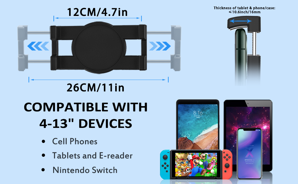 Підставка для планшету Oilcan Schwanenhals для автомобіля: кріплення на панель приладів/лобове скло, гнучкий тримач 34 см, сумісний з iPad, Galaxy, телефонами 4-12.9 дюймів