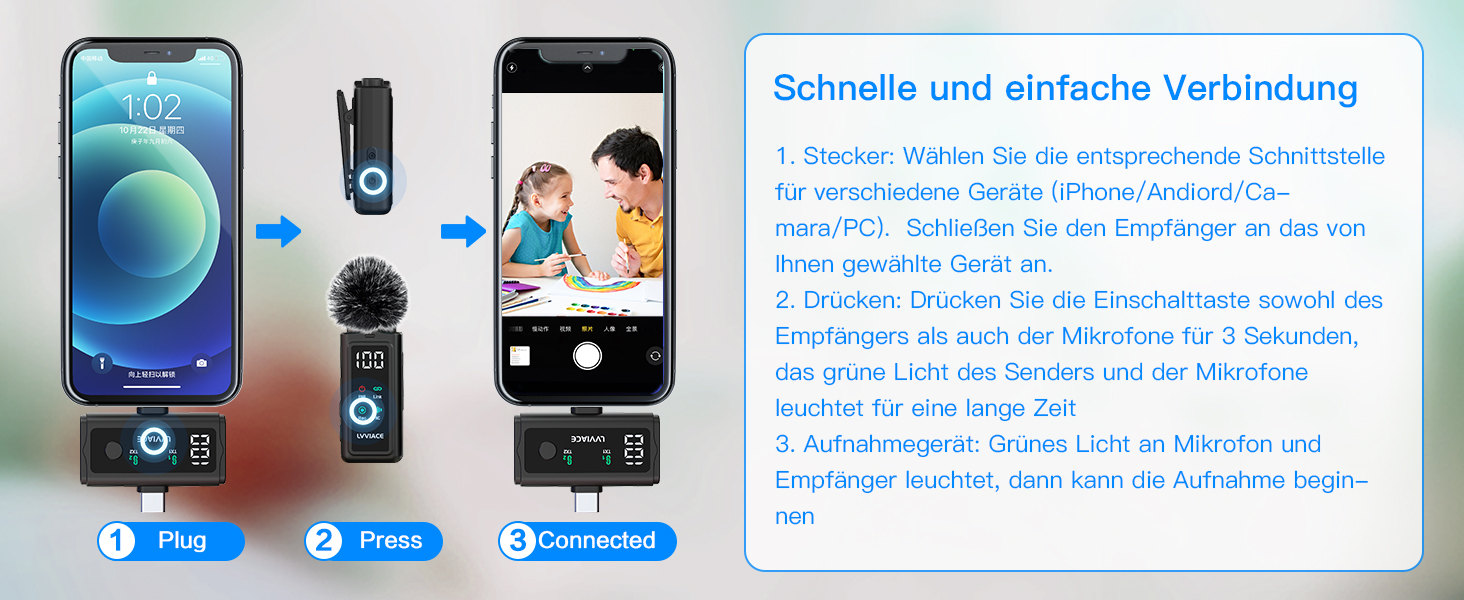 Мікрофон-петличка 3-в-1 для iPhone, Android, камери: бездротовий мікрофон з шумозаглушенням, 45 годин роботи, цифровий дисплей, кейс для зарядки, відеозйомка, стрімінг