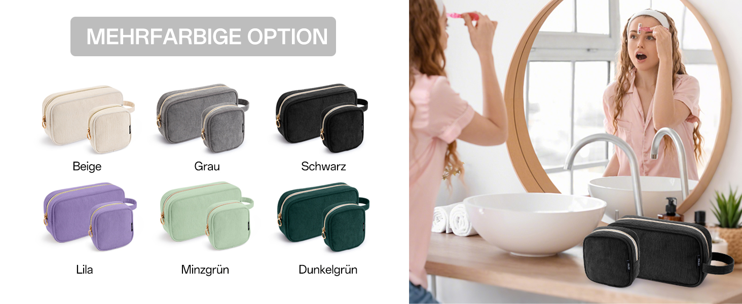 Косметичка для жінок Kalidi з корду, містка, з відділеннями, металева блискавка, для подорожей, темно-зелений (чорний)