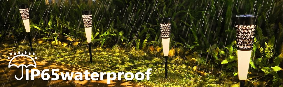 Outdoor Solar Path Lights - Set of 6 with Realistic Flame Effect