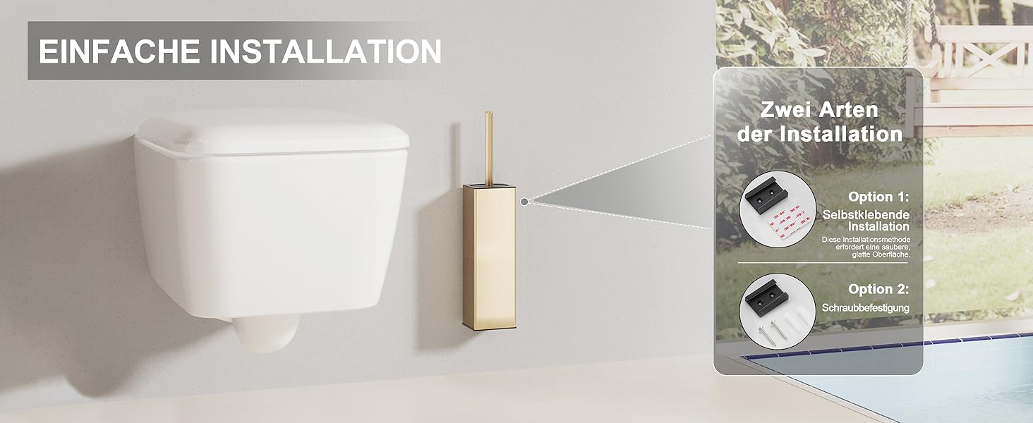 Настінна щітка для туалету BVL з кріпленням без свердління, набір з 2 насадки, силіконова щітка для унітазу, кутова, білий матовий колір