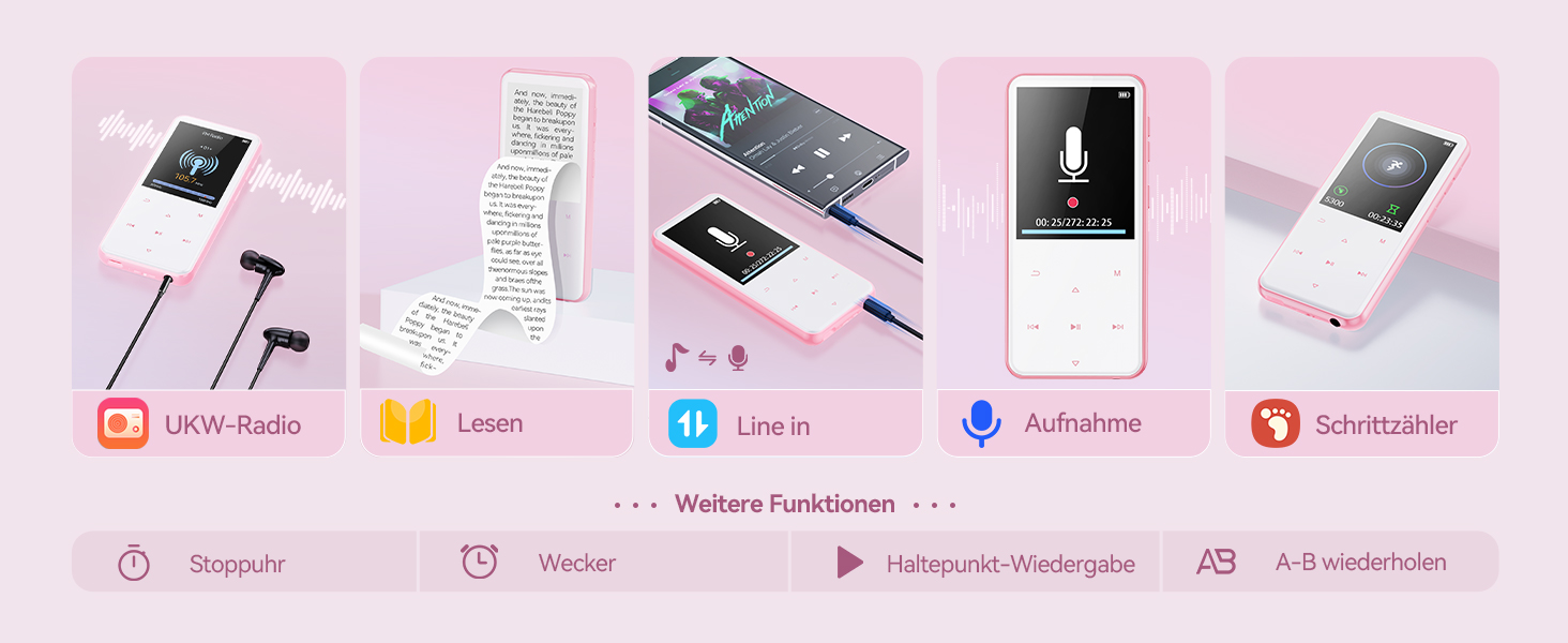 MP3 плеєр AGPTEK 64GB Bluetooth 5.3, 2.4