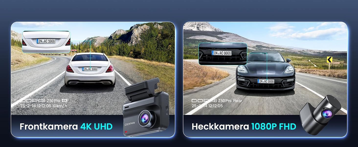 Автомобільний відеореєстратор DDPAI Z50 Pro 4K+1080P (передній та задній), 3