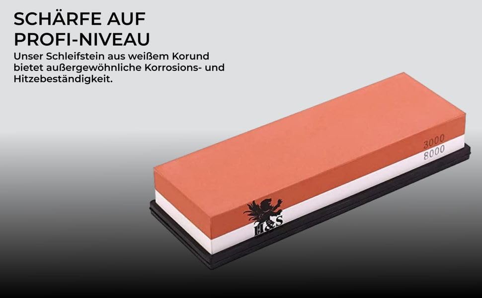 Набір точильного каміння H&S з неслизьким гумовим тримачем: двосторонній точильний камінь та брусок, зернистість 3000/8000, точилка для ножів, набір точильних каменів, мастильний камінь 10000, сталевий брусок