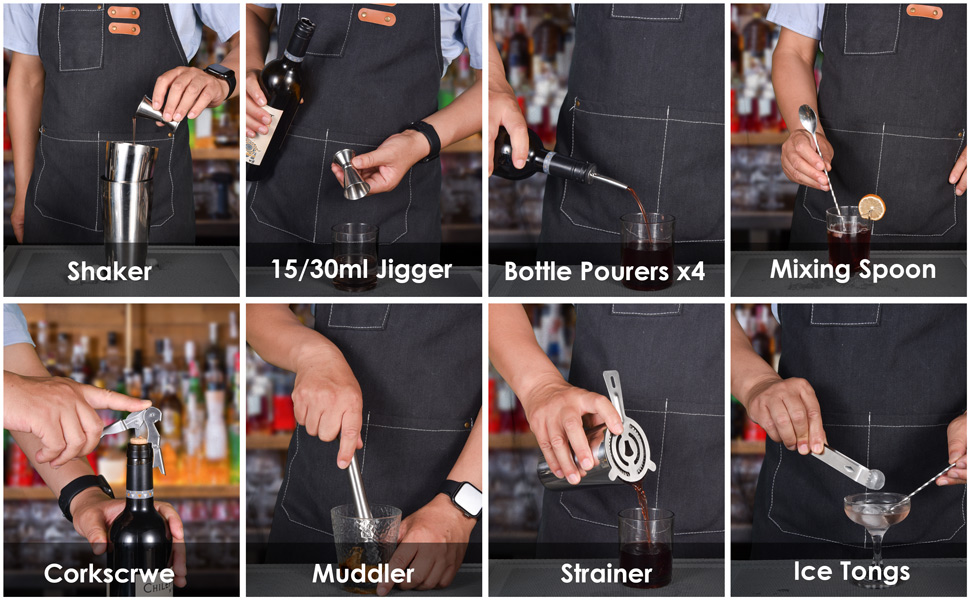 Набір для коктейлів Esmula 550/750 мл, 12 предметів, нержавіюча сталь, професійний набір бармена, подарунок для чоловіків та жінок, стильний набір для домашнього бару + буклет з рецептами