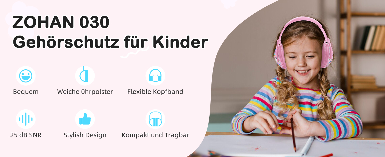 Навушники шумоізоляційні для дітей ZOHAN 030, 3-18 років, для дітей з аутизмом, для школи та концертів, рожевий єдиноріг