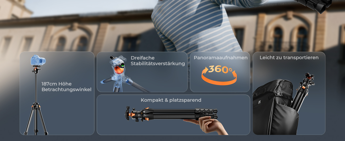 Штатив для камери та смартфона K&F Concept A305A1, 187 см, трипод з регулюванням висоти, алюміній